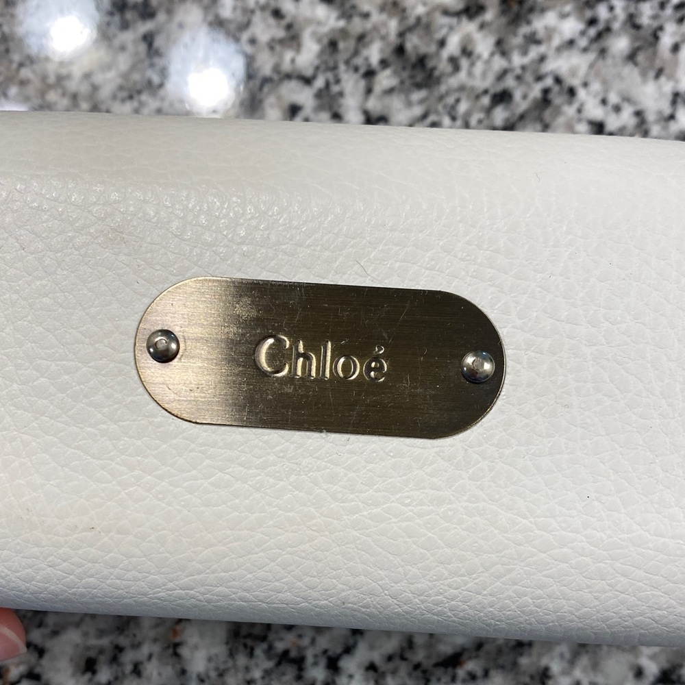 Chloe White Sunglasses Case with Gold Accent